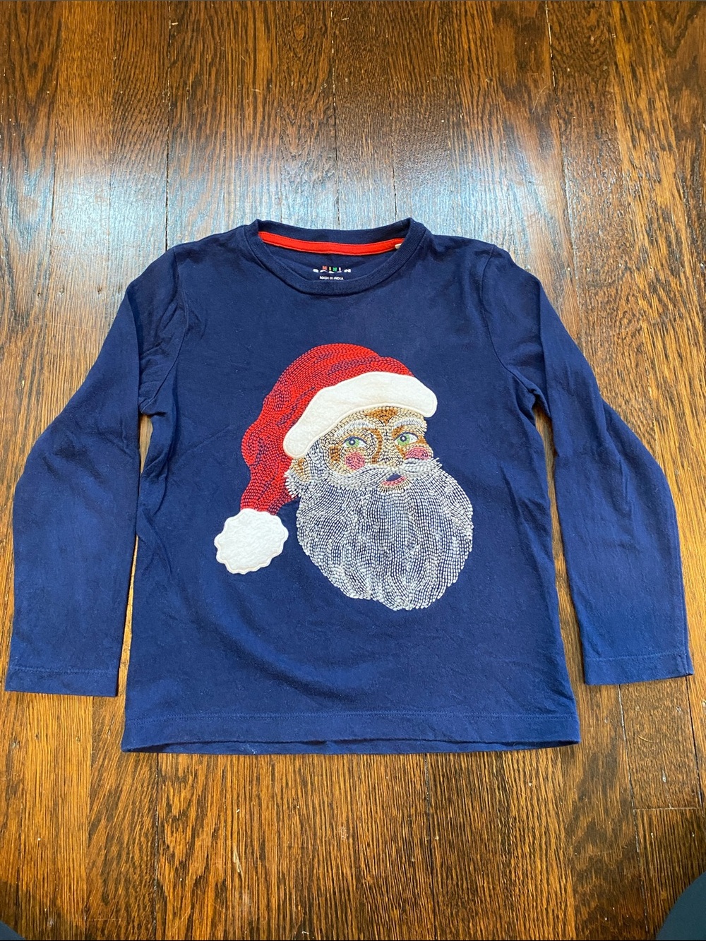 Mini Boden Navy Long-Sleeve Santa Sequin Tee